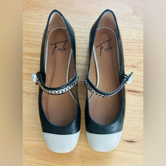 Festa  Black and White Women's Mary Jane Shoes slip on size 6.5 (37)  Italy - Picture 2 of 8